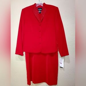 Positive Atitude Red Missy 2 piece Embellised Beaded Collar Suit Size 14